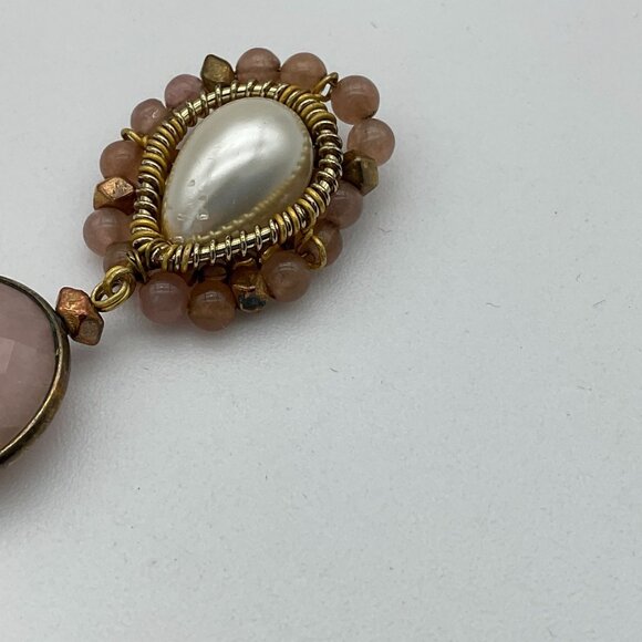 Unbranded Double Drop Faux Pearl Mauve Beaded Gold Tone Dangle Earrings - Picture 5 of 5